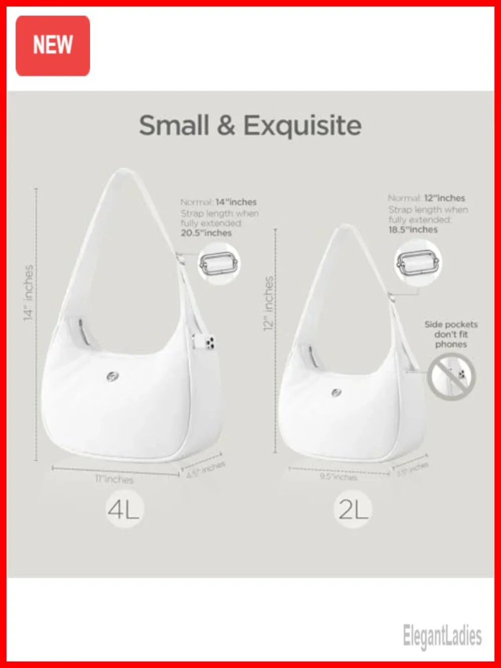 Nylon Crescent Hobo Shoulder Bag with Zipper Pockets